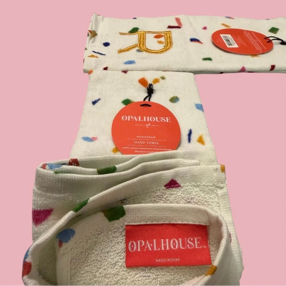 2 “R” Opalhouse Monogrammed Hand Towels White Confetti White Gold 'R' Embroidery